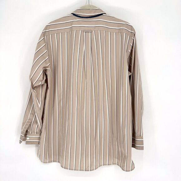 Lafayette 148 New York Striped Button Down Shirt Taupe Neutral Workwear Small - Picture 8 of 10